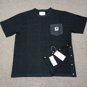 【超希少品】CARHARTT x SACAI サカイ×カーハート WIP T-SHIRT 半袖 Tシャツ 胸ポケット ブラック 新品タグ付き サイズ2