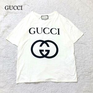 【極美品】GUCCI Tシャツ 半袖 デカロゴ GG アイボリー 薄黄色 XL