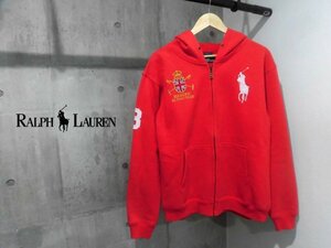 POLO RALPH LAUREN ポロ ラルフローレン ユニオンジャックエンブレム ビッグポニー刺繍 スウェット ジップパーカーM/ZIPフーディ/赤/メンズ