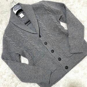 ポールスミス【現行モデル】PAUL SMITH ショールカラー ケーブルニットジャケット グレー系 カウチン 肉厚ウール 極美品 ブルゾン Mサイズ