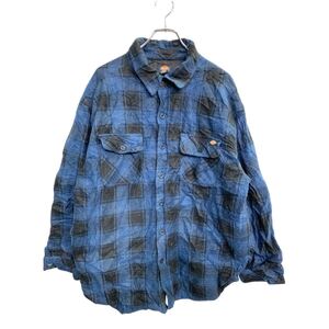 Dickies ワークシャツ XLサイズ ディッキーズ チェックシャツ ブルー 中綿 ポリエステル 古着卸 アメリカ仕入 t2411-4113