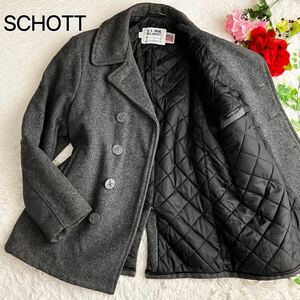 SCHOTT ショット★ピーコート キルティング 中綿 US740N PEA JACKET USA製 pコート ダークグレー【大きいサイズ】