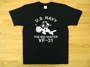 U.S. NAVY VF-31 黒 5.6oz 半袖Tシャツ 白 L ミリタリー トムキャット VFA-31 USN