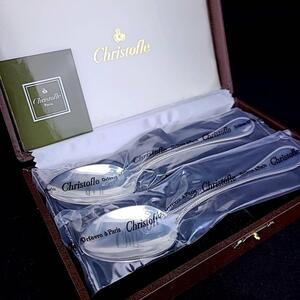 ◇未使用 ◆ クリストフル　Christofle パール スタンダードスプーン ペア　2本 クリストフルシルバー　シルバーコーティング 箱つき　①