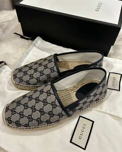 【未使用】GUCCI グッチ　メンズ　靴　GG柄 エスパドリーユ　スリッポン8.5 27センチ　正規品