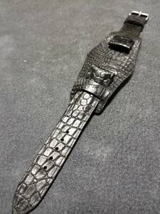 20mm 本物 クロコダイル BUNDベルト 3M製裏側防水 半艶黒 genuine crocodile leather.