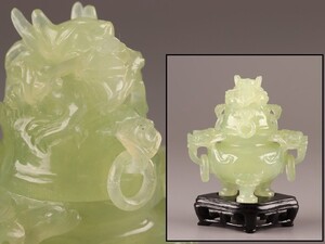 中国古玩 唐物 緑砡石 翡翠 遊環 置物 香炉 時代物 極上品 初だし品 D0350