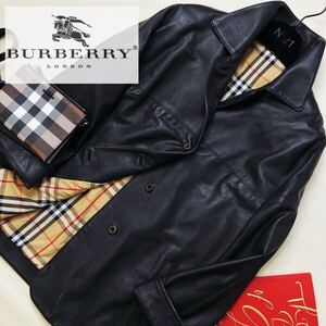 d3美品【柔らかな最高級ラムレザー】参考価格18万●BURBERRY COLLECTION●イングランド製〜高級レザージャケットコート バーバリーコート L