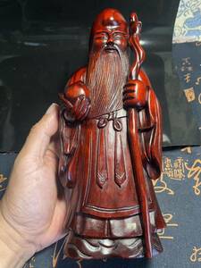 中国古美術　唐木　高級木彫 七福神　寿老人　高級檀木　紅木　縁起物 置物 アンティーク レトロ　高24cm