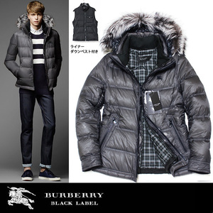 新品！M(2)★BIGホース刺繍＆ノバチェック★バーバリーブラックレーベル ダウンベスト シャイニー ダウンジャケット BURBERRY BLACK LABEL