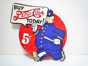 50’ｓ ビンテージ PEPSI-COLA ペプシコーラ 看板 ドリンク Sign サイン 太っちょ警察官 USA ポリス キャラクター 厚紙 両面 ディスプレイ