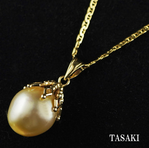 【ジュエリー卸直販】TASAKI【田崎真珠】天然南洋白蝶真珠【10.3㎜】ナチュラルゴールドパール　K18/K14ネックレス　1円～売り切り 