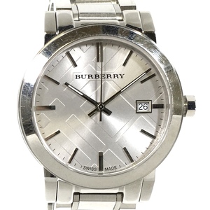 ＊【電池交換済】BURBERRY BU9035 クォーツ QZ メンズ 腕時計 デイト シルバー文字盤 シルバーカラー バーバリー 稼働品
