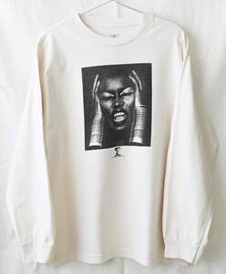 アメリカ買付【ヴィンテージ /theories of atlantis】Grace Jones 長袖Tシャツ/ナチュラル/M/パラダイスガラージ/ISLANDロゴ(jt-227-3-1).