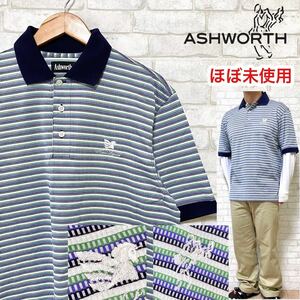 ☆ほぼ未使用☆ ASHWORTH アシュワース ポロシャツ ボーダー 半袖