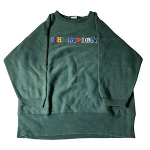 リバースウィーブ Champion チャンピオン スウェット トレーナー 刺繍ロゴ グリーン緑 00s 希少デザイン　ビッグサイズ　XL相当 