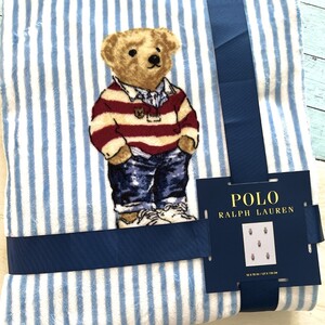 激かわ もふもふ 手触り抜群 ポロ ラルフローレン ブランケット POLO bear ポロベア クマ 毛布　ストライプ 白 大判 新品 正規品 ブランド