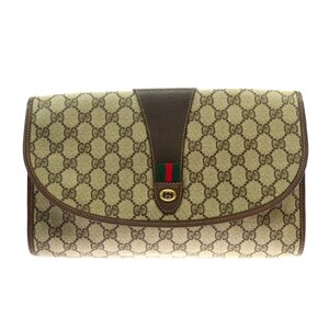 1円スタート GUCCI グッチ GGスプリーム セカンドバッグ 156.01.031 シェリーライン GG柄 クラッチバッグ ブラウン メンズ レディース