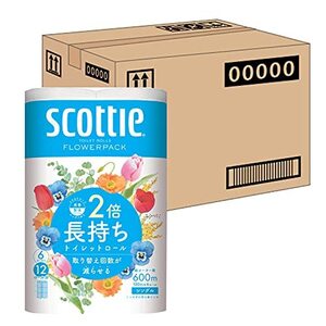 【ケース販売】 スコッティ フラワーパック 2倍巻き(6ロールで12ロール分) トイレット 100mシングル ×8パック入り