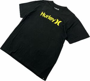 Hurley ☆ イエロー ロゴ◎ 半袖 Tシャツ レギュラーフィット L ブラック マリン サーファー スケーター ストリート 古着 ハーレー■AC318