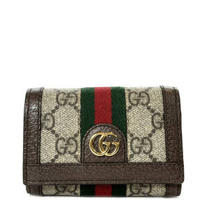 【中古美品】 GUCCI グッチ オフディア コンパクトウォレット 三つ折り財布 GGスプリーム ブラウン 644334