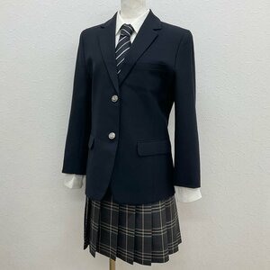 U409/S1050(中古)宮城県 富谷高校 女子制服4点 /L/W69/丈51/ブレザー/ブラウス/冬スカート/ネクタイ/冬服/濃紺/チェック柄/学生服/卒業生品