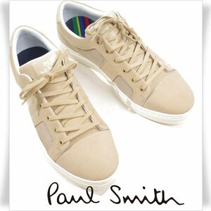 新品1円～★定価3.1万 ポールスミス Paul Smith Vanda 牛革レザー メッシュスニーカー シューズ XL 27.0-27.5cm ベージュ◆3589◆