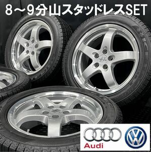 8～9分山★Audi・VW用アルミ&205/55R16 スタッドレス 4本 240208-S3 アウディ A1*ワーゲン ポロ等 5H 100/検:純正16インチホイール195/55R