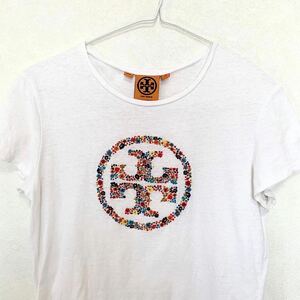 トリーバーチ TORY BURCH T-Shirt Tシャツ 半袖 ロゴ コットン100% サイズXS (M相当) 白 マルチカラー レディース トップス