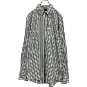 TOMMY HILFIGER 長袖 ストライプシャツ L ライトイエロー グレー トミーヒルフィガー ボタンダウン 古着卸 アメリカ仕入 a609-6338