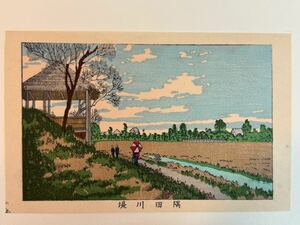 89 真作 井上安治 『 隅田川堤 』 木版画 光線画 浮世絵 東京真画名所図解 検索) woodblock print 小林清親 川瀬巴水 葛飾北斎 吉田博