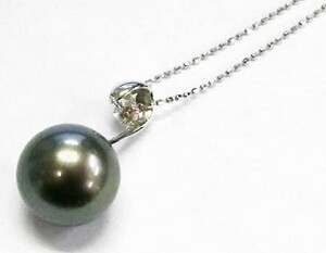 【13-77】K18WG パール ダイヤモンド0.10ct ペンダント付きネックレス【菊地質店】