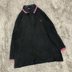 FRED PERRY フレッドペリー 七分袖ポロシャツ 長袖ポロシャツ サイズM ブラック 黒 鹿子 鹿の子 コットン メンズ トップス 最落なし（A20）