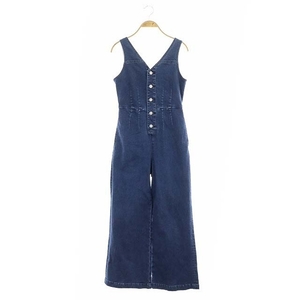 マウジー moussy 22SS FRONT BUTTON DENIM オールインワン サロペット デニム ワイド ストレッチ 1 青 ブルー /ES ■OS レディース