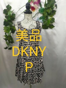 美品 DKNY ダナキャラン チェック P シルクシフォン プリント