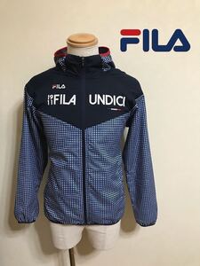 【良品】 FILA フィラ ウインド ジャケット ジップパーカー ギンガムチェック ネイビー サイズM 長袖 FL-9A10205JK