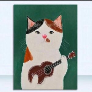 アートポスター　インテリア雑貨　小物　リビング　玄関　トイレ　レトロ猫　ウクレレ　猫好き　かわいい