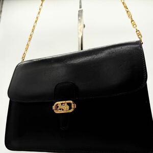 美品【セリーヌ CELINE】2WAY トリオンフチェーンショルダーバッグ 斜めがけ ポシェット 肩掛け フラップ 馬車金具 カーフレザー ブラック