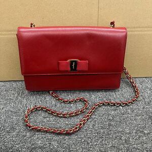 412◎1円スタート◎【美品】Salvatore Ferragamo サルヴァトーレフェラガモ ショルダーバッグ チェーン チェーンショルダー 赤 レディース