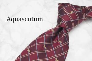 【美品】Aquascutum アクアスキュータム A-144 ワイン 犬 日本製 ブランド ネクタイ 良品 古着 卸 USED オールド SILK