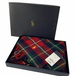 ★未使用品 美品 RALPH LAUREN ラルフローレン 膝掛け 70×150㎝ 毛100% ヒンズデール ブランケット ストール 中古品 管理J558