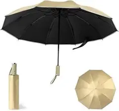 折りたたみ傘 UVカット 晴雨兼用 自動開閉 逆折式 10本骨 耐強風 ゴールド