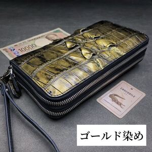 一点限定 クロコダイル 長財布(ラウンドファスナー/センター部位/ハンドメイド/ダブルファスナー/背革使用/本ワニ革/実物写真/大型ワニ)