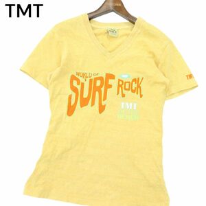 TMT ティーエムティー ビッグホリデー 春夏 ロゴ SURF ROCK★ 半袖 Vネック カットソー Tシャツ Sz.M　メンズ 黄色　A4T07776_7#D