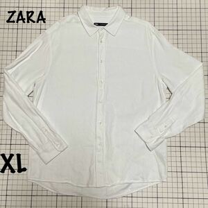 ザラ【ZARA】長袖ボタンシャツ ワイシャツ ホワイト/白 USAサイズ/XL カジュアル シンプル やや厚手 ポロシャツ？