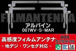 地デジ ワンセグ フルセグ フィルムアンテナ 右2枚 左2枚 4枚 セット アルパイン ALPINE 用 007WV-S-MAR 対応 フロントガラス