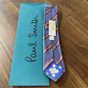 ポールスミス（Paul Smith) 水色赤ストライプネクタイ 新品　未使用　タグ付き　箱付き 