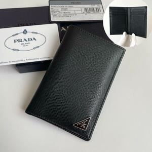 【極美品★付属品完備】PRADA プラダ カードケース カード入れ 名刺入れ 三角ロゴ トライアングル サフィアーノレザー 黒 2MC101