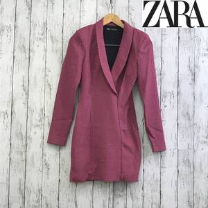 ZARA　ザラ　ハウンドトゥース ブレザードレス　Sサイズ　ピンク×ブラック　ひざ上丈　S5.1-70　USED