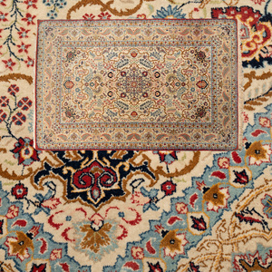 K-34 ペルシャ絨毯／Persian rug（140x215cm)アンティーク／ラグ／カーペット／イラン産／手織り／段通／茶道具